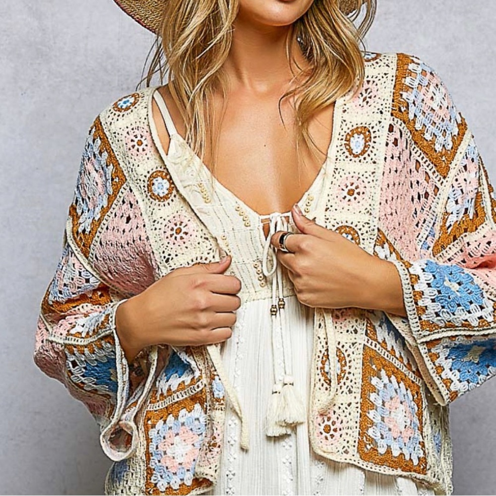 POL Colorful Crochet Cardigan NWT